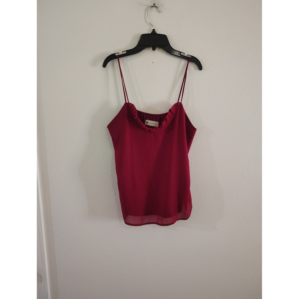 The Impeccable Pig Burgundy Ruffle Neck Spaghetti Strap Camisole Top Small